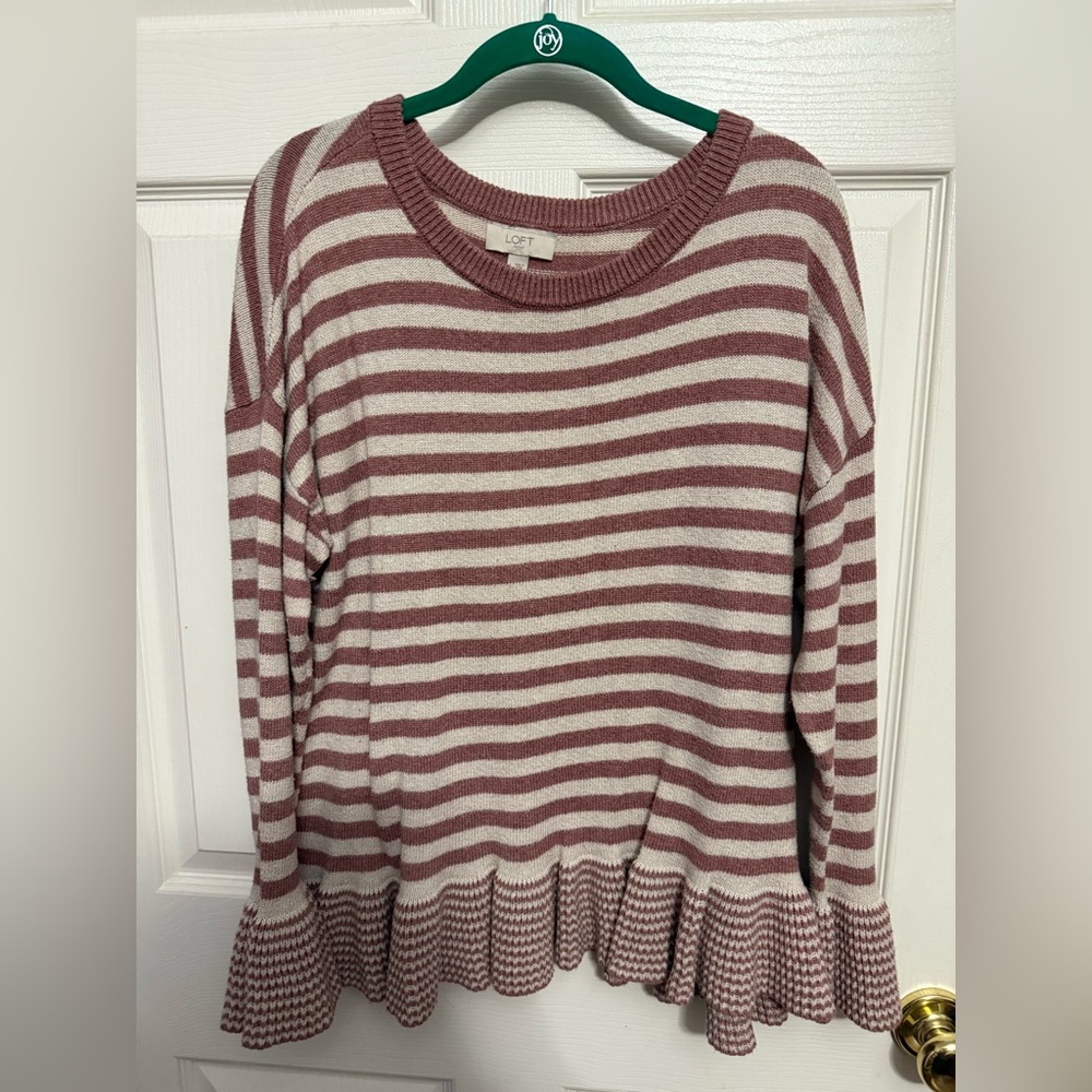 LOFT Striped Crew Neck Sweater - Red and White